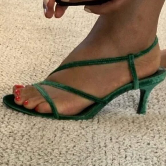 Reformation Green Velvet Heeled Sandal (Marylou) - Picture 2 of 6